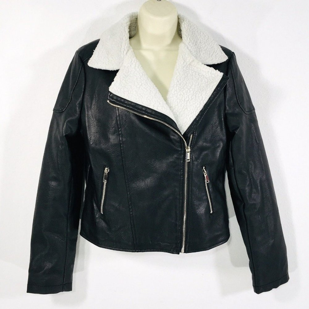 Cali 1850 Women’s Sz S Polyester Fleece Faux Leather Jacket Zippers